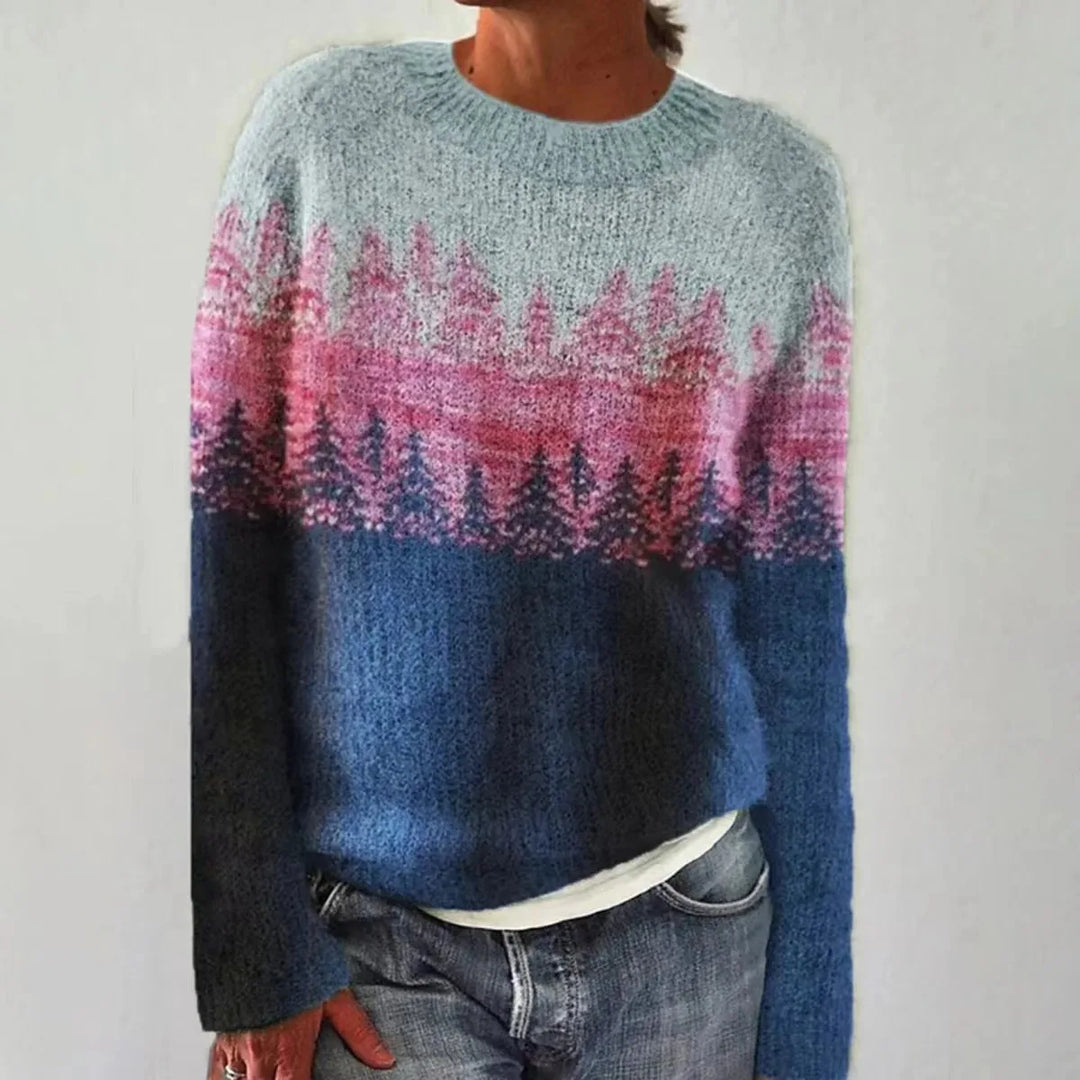 Authentischer Damen Retro-Strickpulli im Nordic Design. Gemütliches Langarm-Oberteil für Herbst & Winter, stilvolle Frauenmode.