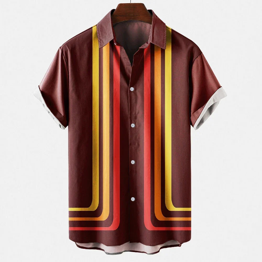 Herren Kurzarmhemd im Retro-Streifen-Look, entspannt geschnitten für sommerliche Freizeit.