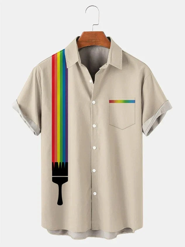 Modisches Herren Kurzarmhemd, gestreiftes Retro-Muster, luftig und vielseitig.