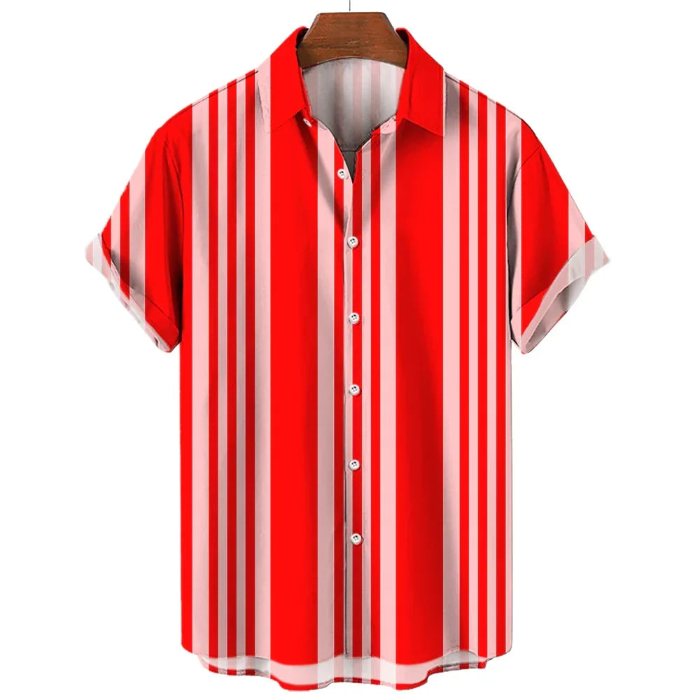 Herren-Oberteil im Retro-Streifen-Design, kurzarm, perfekt für Strand und Freizeit.
