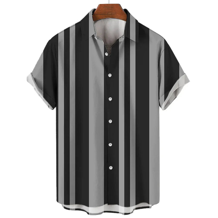 Kurzarmhemd für Herren, gestreifter Retro-Look, vielseitig und ideal für den Urlaub.