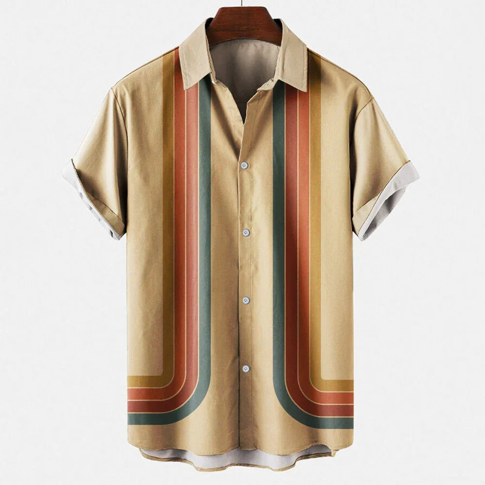 Casual Herrenhemd im Retro-Streifen-Design, luftig und bequem für den Sommer.