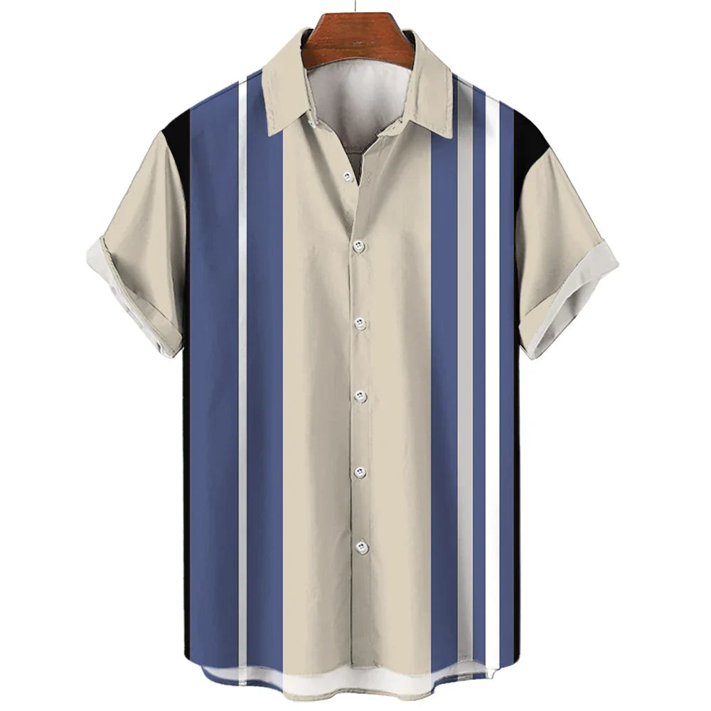 Retro-Streifen Kurzarmhemd für Herren, locker sitzend, perfekt für lässige Sommer-Outfits.