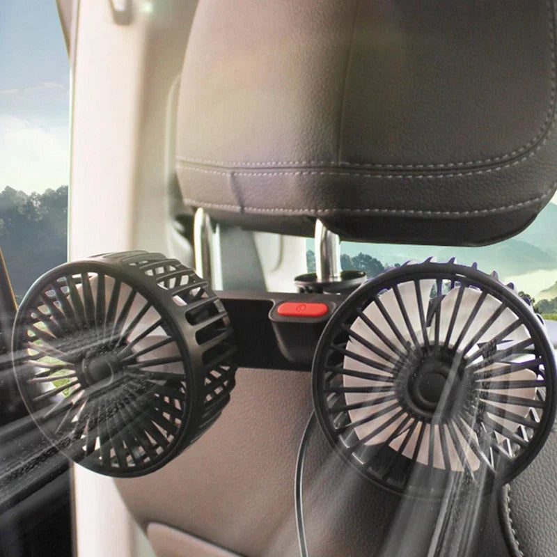 Kompakter USB-Auto-Lüfter mit zwei Köpfen, ideal für frische Luft im Auto, LKW oder SUV.