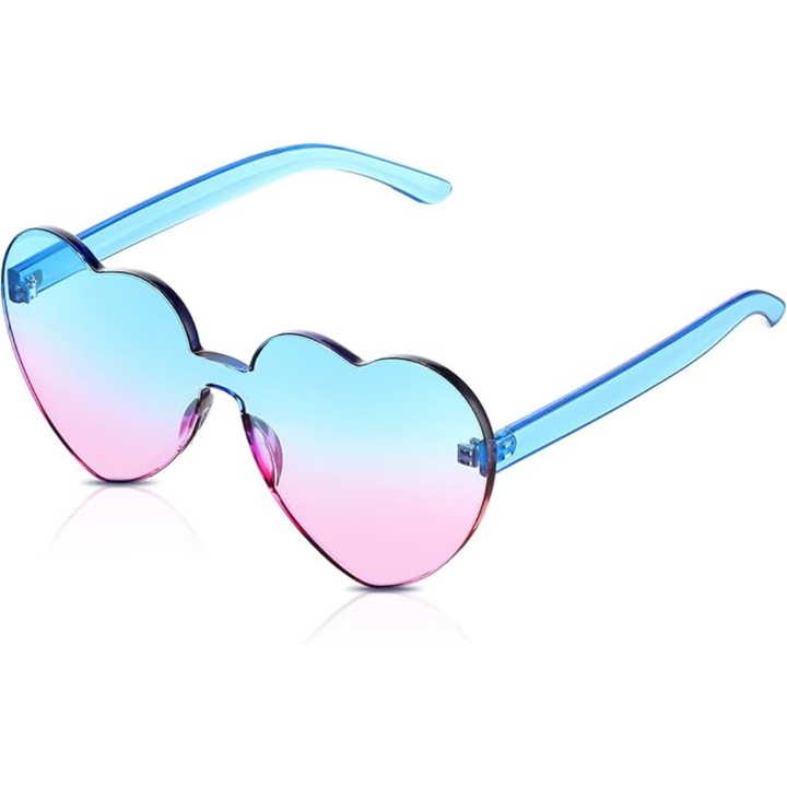 Damen Herz-Sonnenbrille, transparent, randlos. Modisches Sommer-Accessoire, perfekt für Festival & Freizeit.