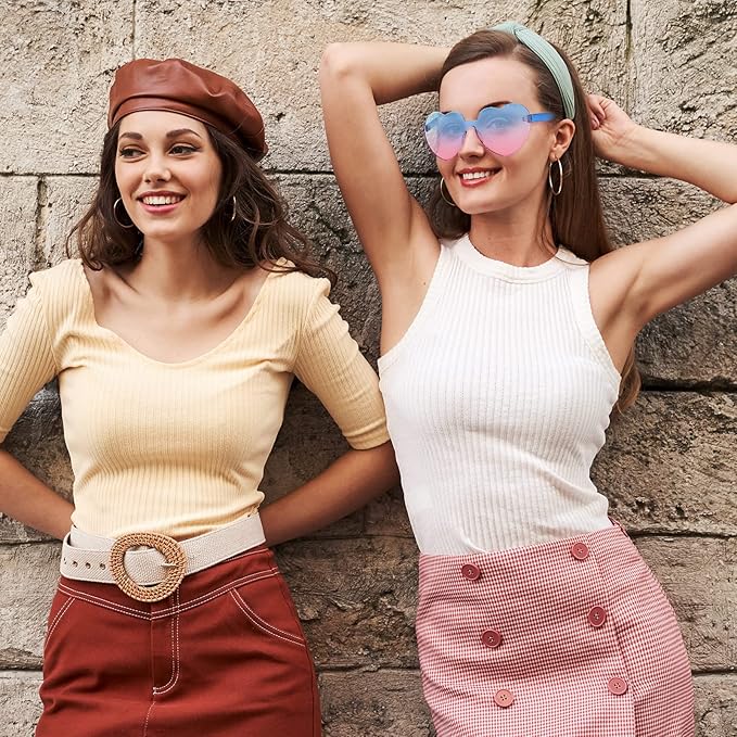 Trendige randlose Herz-Sonnenbrille für Damen in Transparent-Optik, stylisches Sommer-Accessoire.