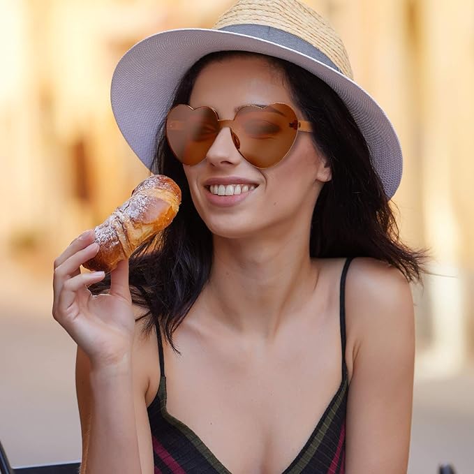Transparente Herz-Sonnenbrille für Damen, randlos, ideal für Festivals, Urlaub & Freizeit.