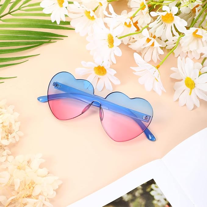 Damen Herz-Sonnenbrille, randlos, transparent. Perfekt für Sommer & Festival.