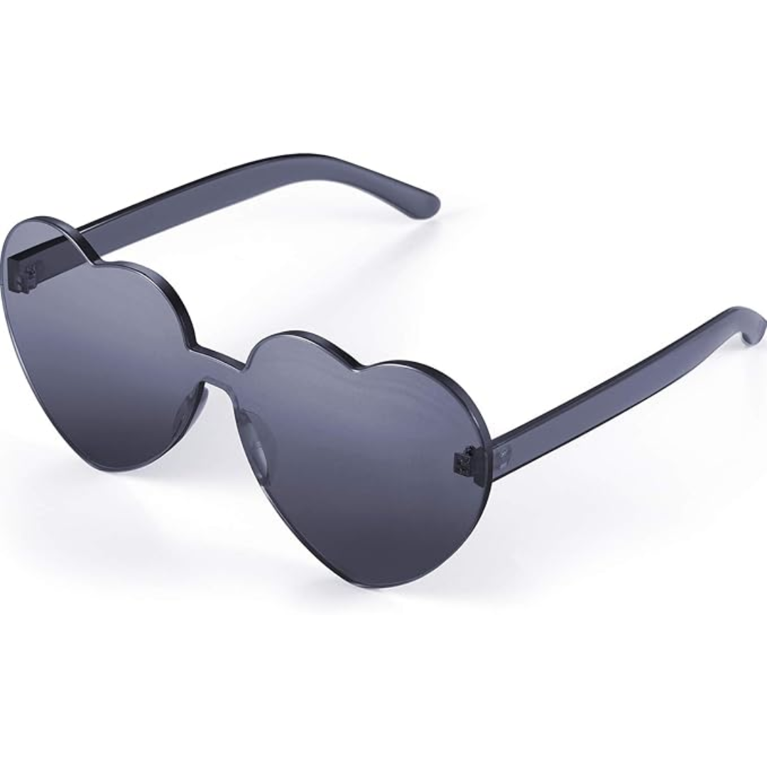 Auffällige randlose Damen Herz-Sonnenbrille transparent, ein modisches Statement für Sommer & Parties.