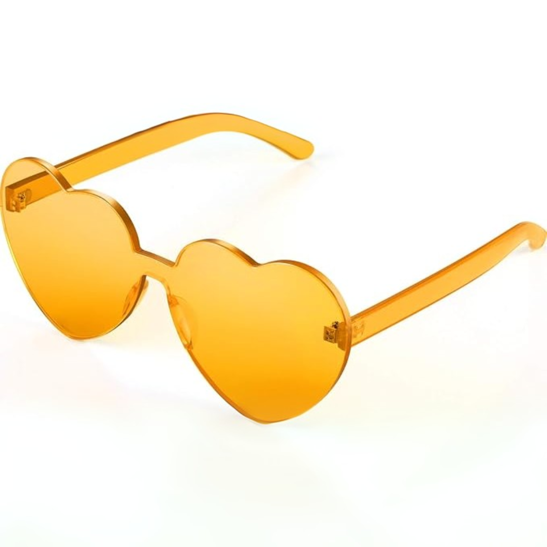 Trendige Damen-Herz-Sonnenbrille, randlos, transparent. Das ideale Modeaccessoire für Sommer-Events.