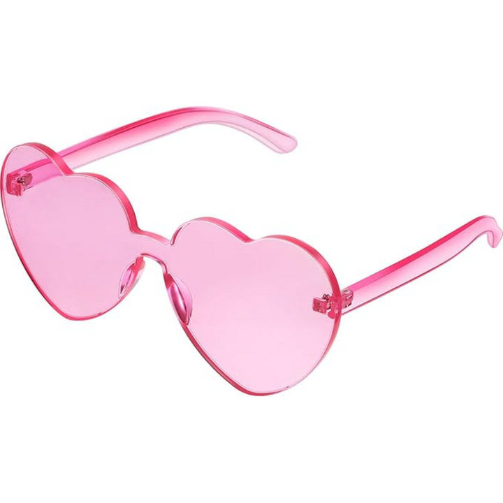 Damen HerzBlitz Sonnenbrille, randlos, transparent. Trendy Herzbrille für Festival- und Sommer-Outfits.