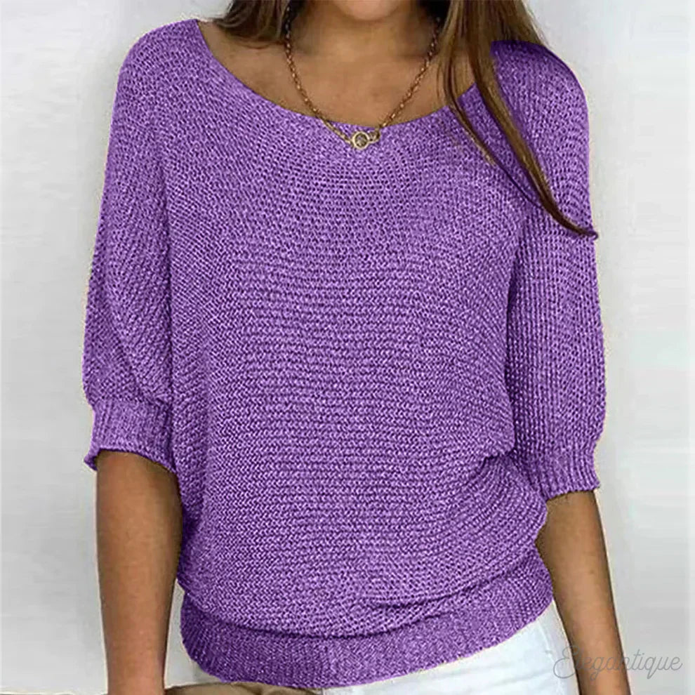 Moderner Damen Strickpullover Louisa in neutraler Farbe. Eleganter Langarm-Pullover für Business Casual.