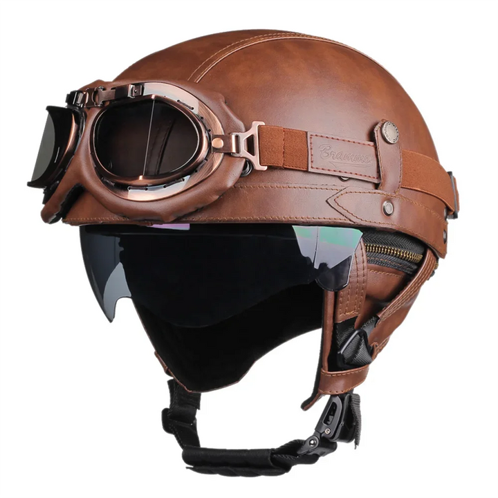 Unisex retro motorhelm met vintage-look, DOT-gecertificeerd, voor veilige en stijlvolle ritten.