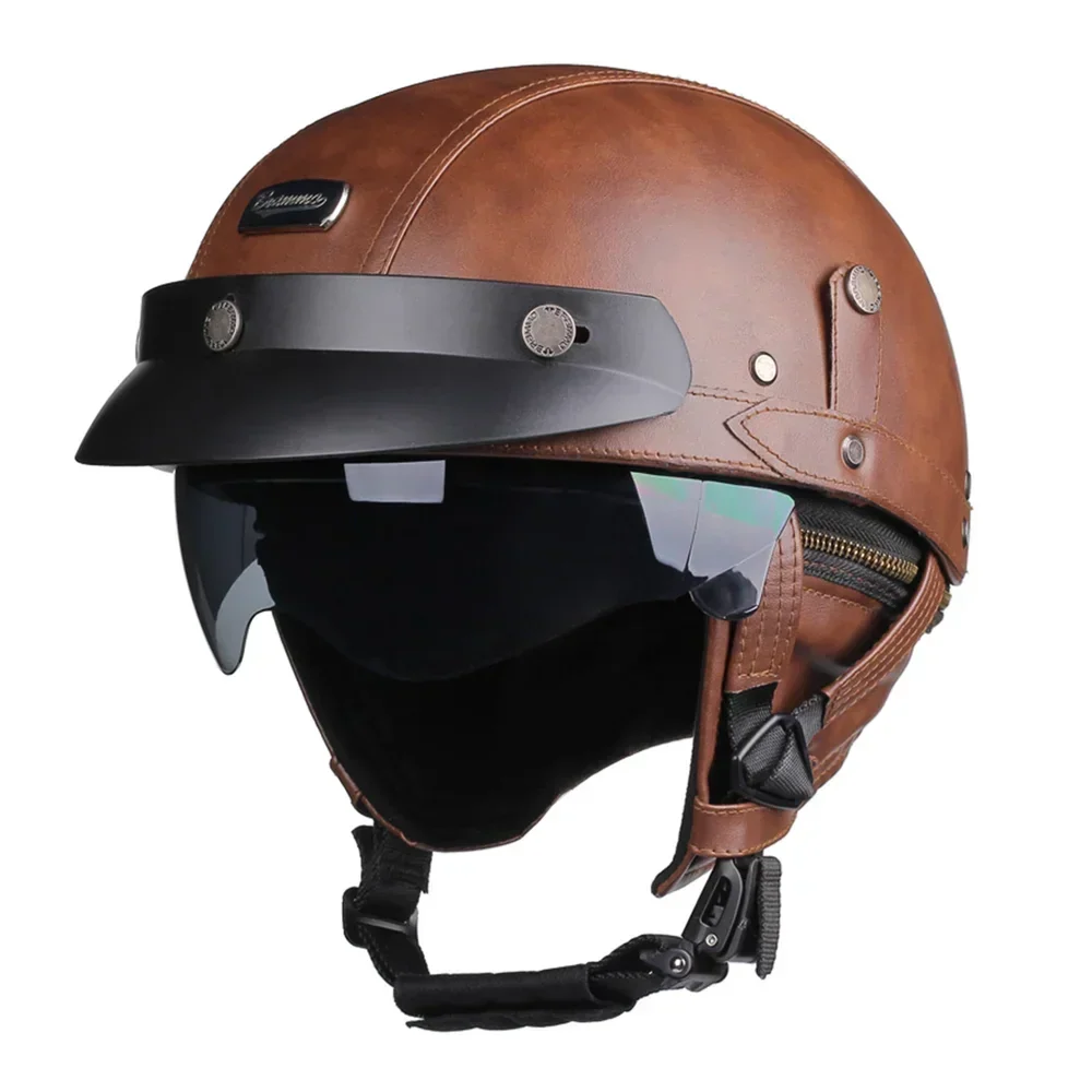 Elegante unisex retrohelm, DOT-gecertificeerd, essentiële veiligheidsuitrusting voor de bewuste motorrijder.