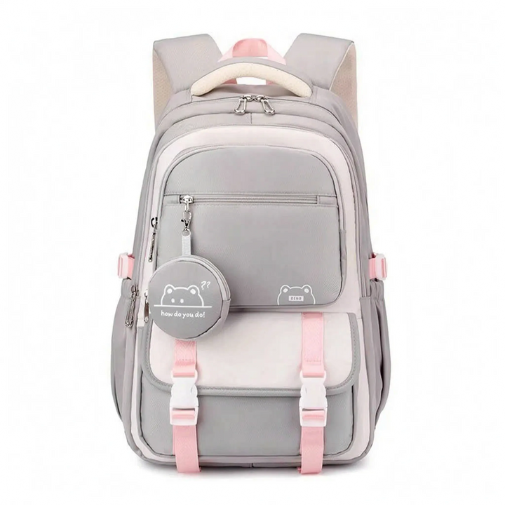 Großer schwarzer Schulrucksack mit mehreren Fächern für Bücher, Ordner und Laptop, robust.