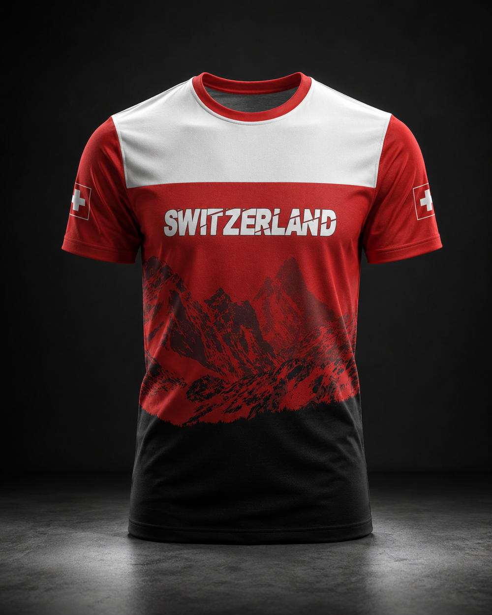 Rot-weißes Unisex Schweizer Fußballtrikot mit Schweizer Flagge; ideales Fanartikel für Sport und Freizeit.