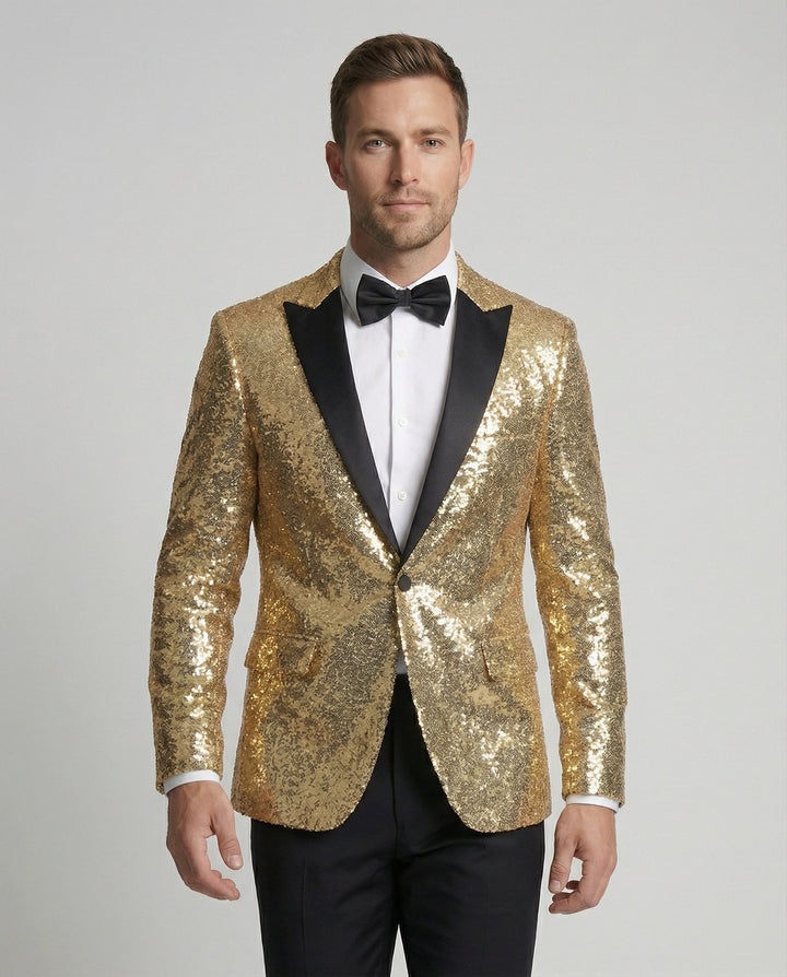 Herren Pailletten Blazer in Schwarz, ideal für festliche Anlässe, Party & Bühne. Eleganter Glitzer Blazer.