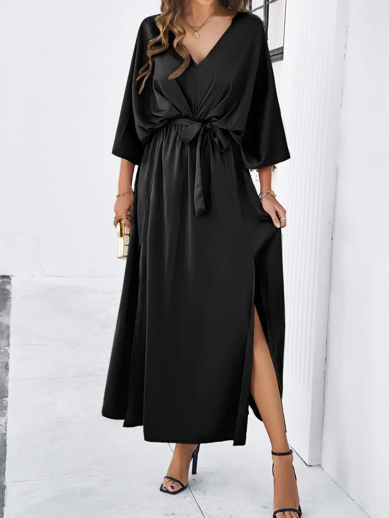 Modernes Damen Midikleid Wickelkleid mit Seitenschlitz. Elegantes Design für besondere Anlässe, Sommer & Abend.