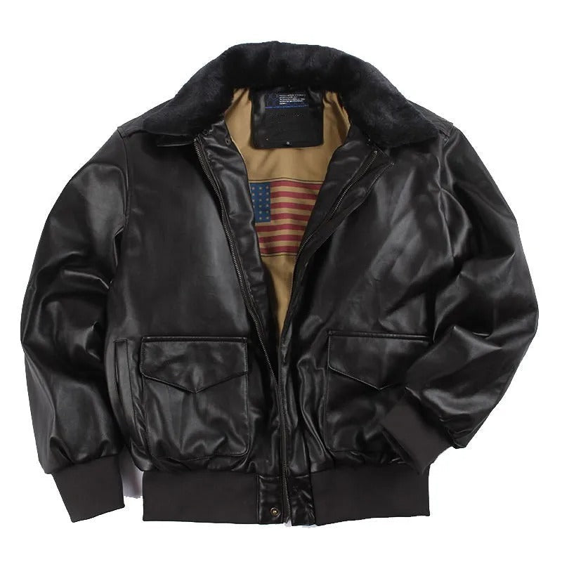 Robuste Herren Vintage Bikerjacke aus Leder für den Winter, warm und schützend, ideal für Motorradfahrer.