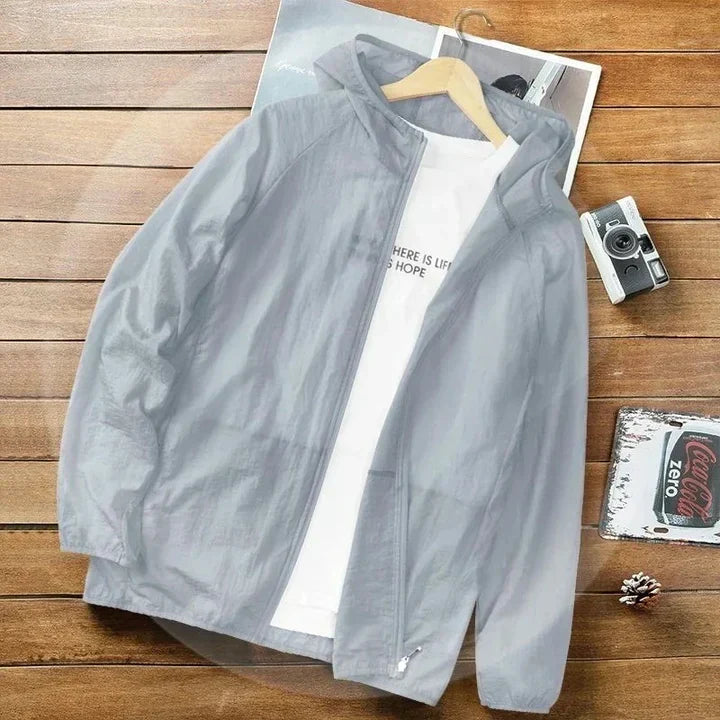Ultraleichte Unisex Windjacke mit Kapuze und UV-Schutz, ideal für Outdoor-Sport und Freizeit.