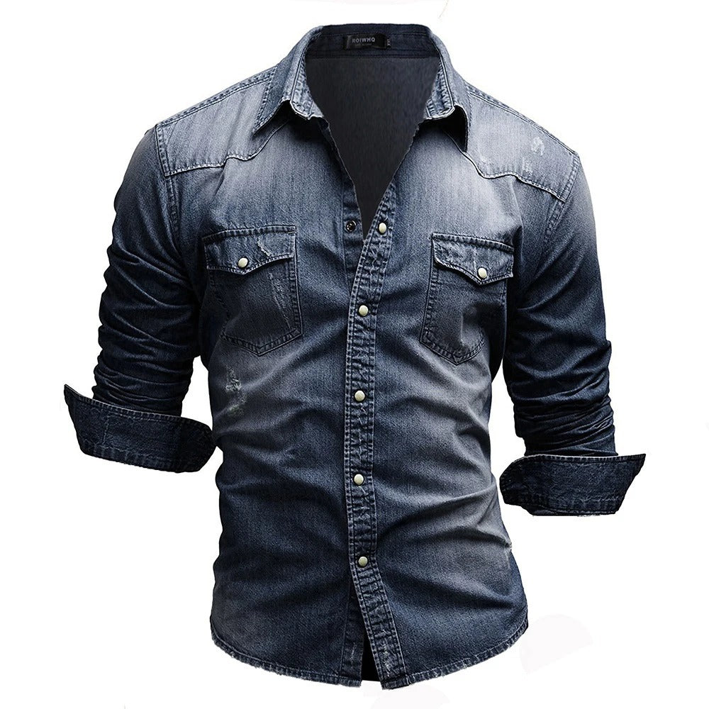 Modernes Herren Langarm Jeanshemd in Corvino Schwarz. Vielseitiges Casual Hemd für Smart Casual Herrenmode ganzjährig.