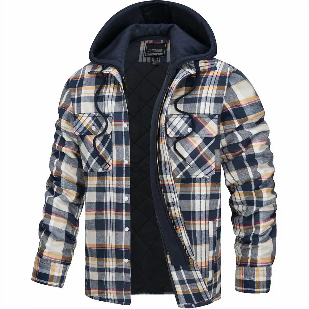 Detaillierte Ansicht der isolierten Herren Winterjacke. Bietet Kälteschutz, ist winddicht und wasserabweisend.