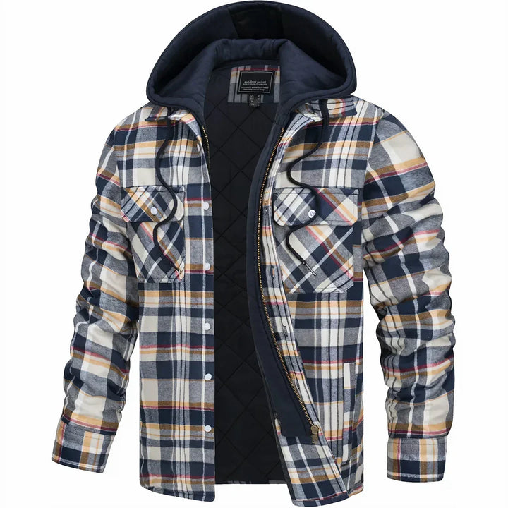 Detaillierte Ansicht der isolierten Herren Winterjacke. Bietet Kälteschutz, ist winddicht und wasserabweisend.