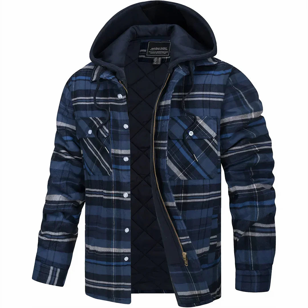 Nahaufnahme der hochwertigen isolierten Herren Winterjacke. Bietet Wärme, Kälteschutz und ist robust für den Winter.