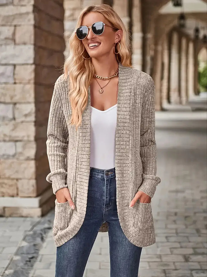 Elegante Damen Strickjacke, cremefarbener Cardigan für mühelose Looks; perfekt für Büro & Freizeit.