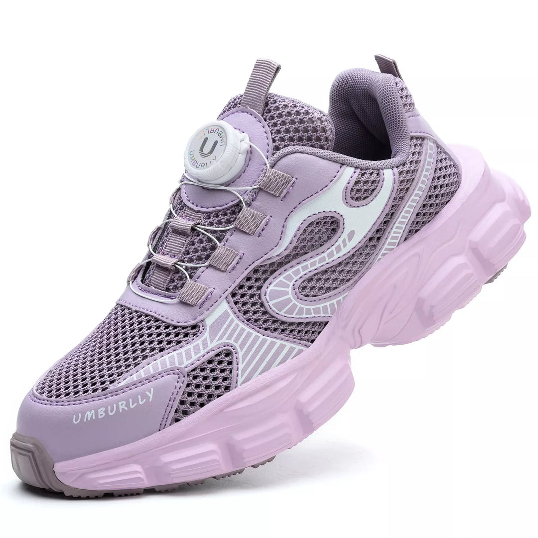 Violette Damen Sicherheitsschuhe S3 mit Stahlkappe, atmungsaktiv & rutschhemmend.