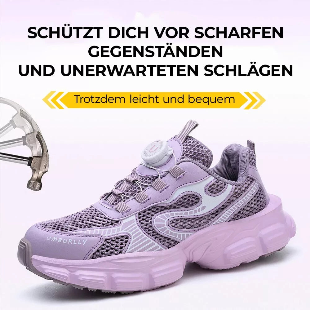 Schwarze Damen Arbeitsschuhe, leicht und komfortabel, mit Durchtrittschutz & rutschhemmender Sohle.