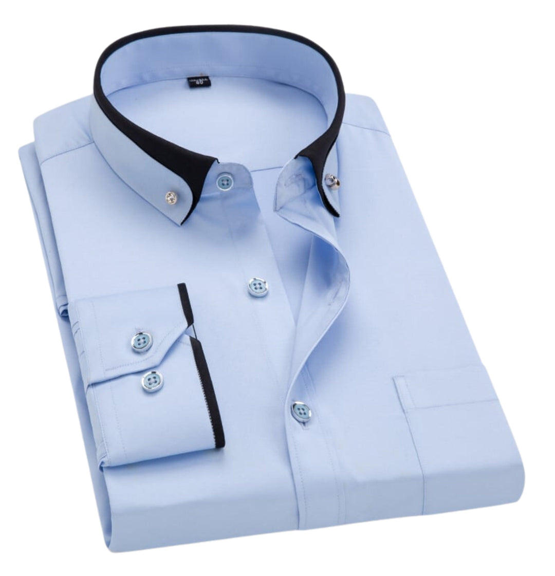 Elegantes Herren Langarmhemd in Hellblau mit klassischem Kragen, ideal für Business-Meetings und schicke Freizeit-Looks.