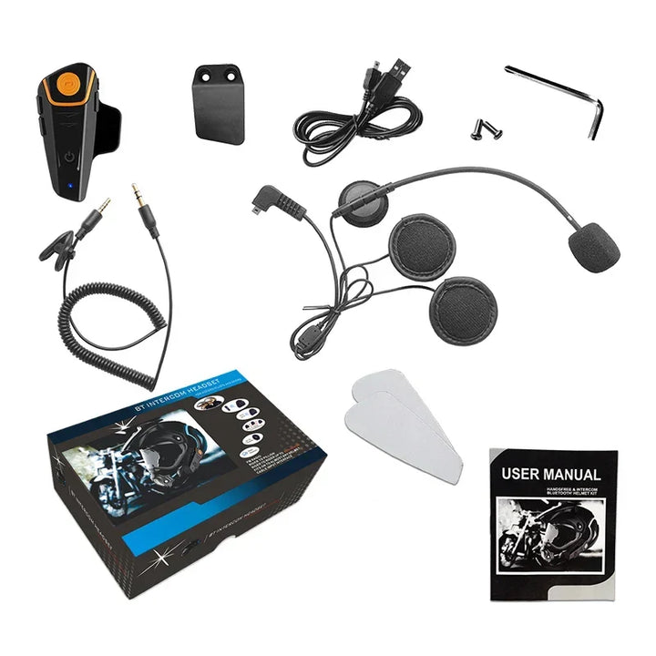 Robustes, wasserdichtes Motorrad Bluetooth Intercom System mit 1000m Reichweite für nahtlose Fahrer-Kommunikation.