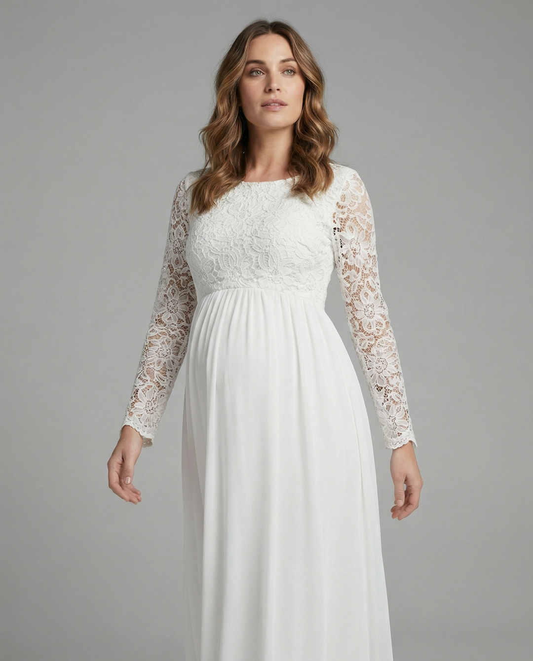 Weißes Abendkleid für Damen, elegant und langärmlig, mit raffinierten Cut-Outs, ideal für Feste.