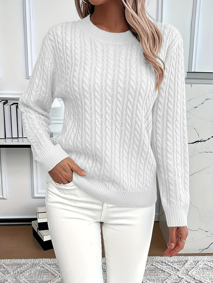Vielseitiger Damen Zopfmuster-Strickpullover für lässige Herbst- und Frühlingslooks, Langarm, bequem.