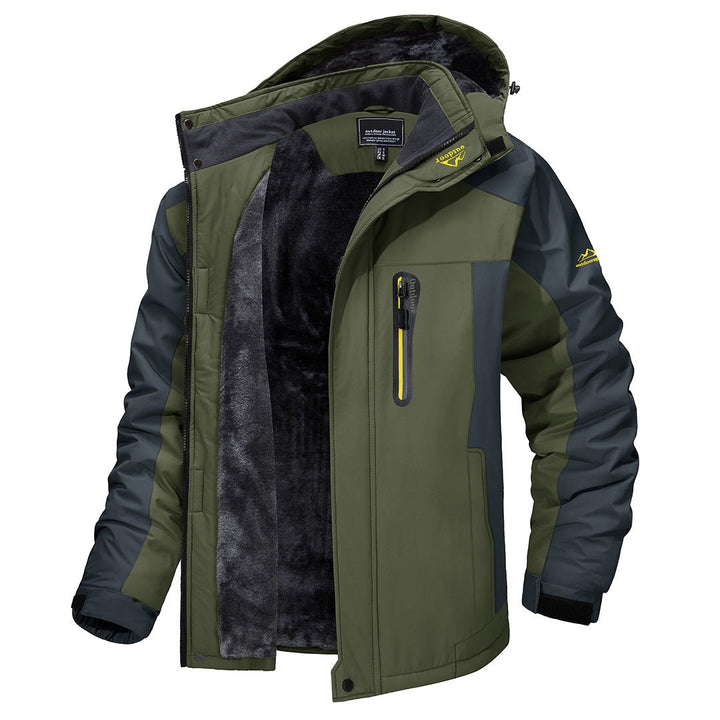 Winddichte Herren Outdoorjacke mit Kapuze, ideal für Wanderungen. Robuste, wetterfeste Übergangsjacke.