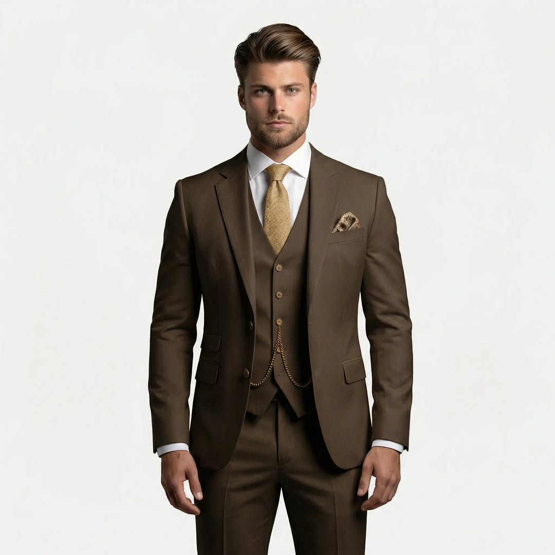 Hochwertiger Herren Dreiteiler Anzug "Yannick" mit moderner Slim Fit Passform für stilvolle Herren.