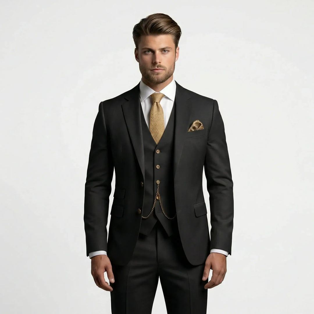 Exklusiver Herren Dreiteiler Anzug "Yannick" in Slim Fit. Für einen makellosen & eleganten Auftritt.