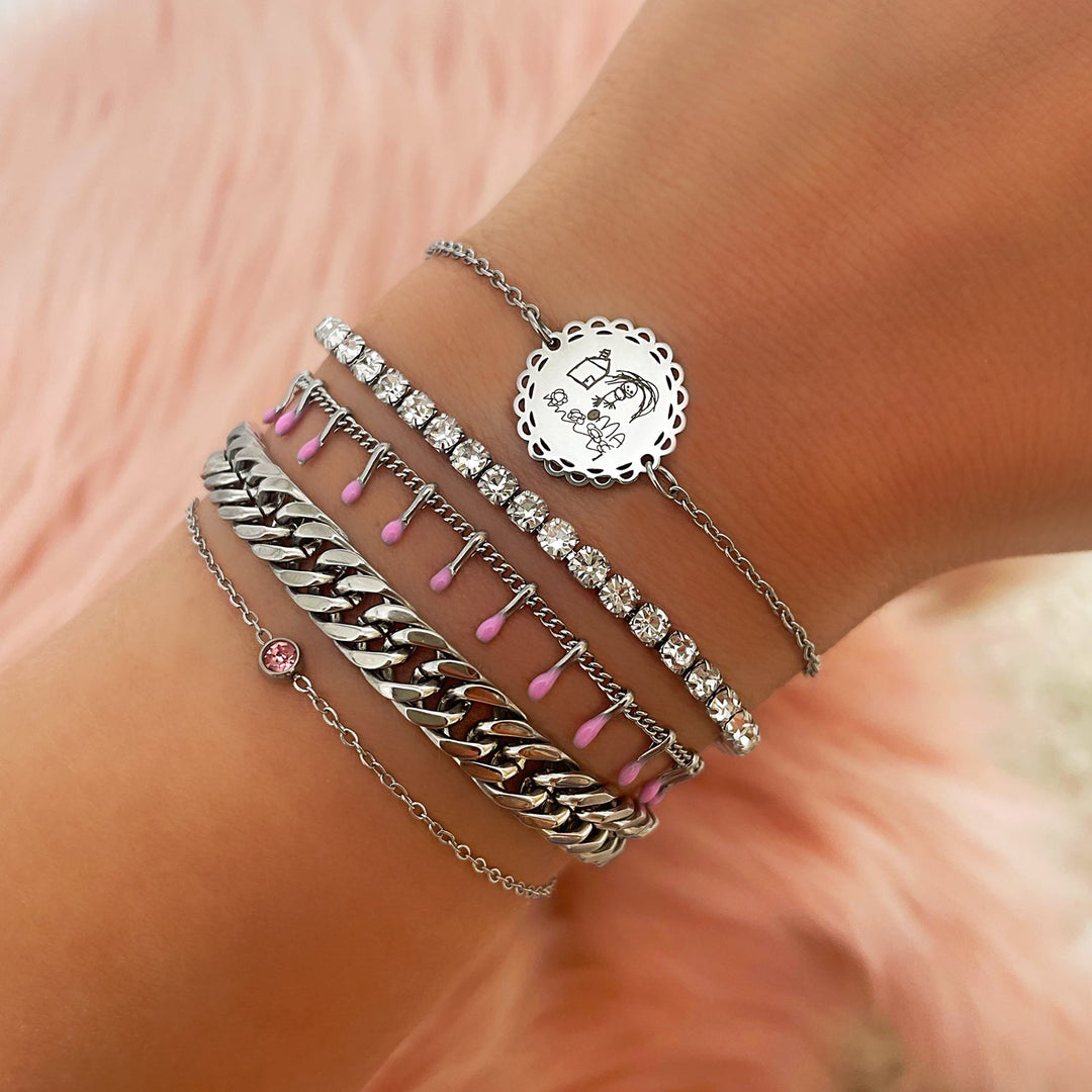 Glänzendes Geburtsstein-Armband für Damen, runder Edelstein, Goldlegierung.